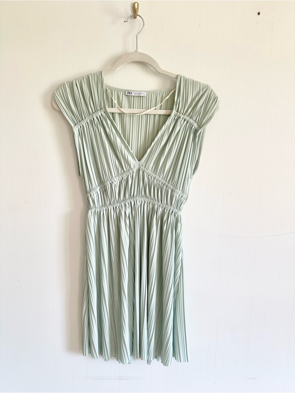 Zara Sage Green Pleated Mini Dress Size Small